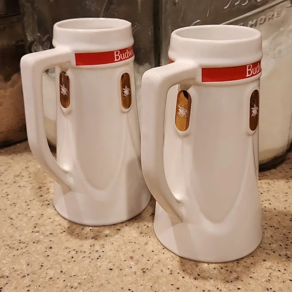 Vintage Budweiser Anheiser Busch Beer Steins Set of 2 12 oz.